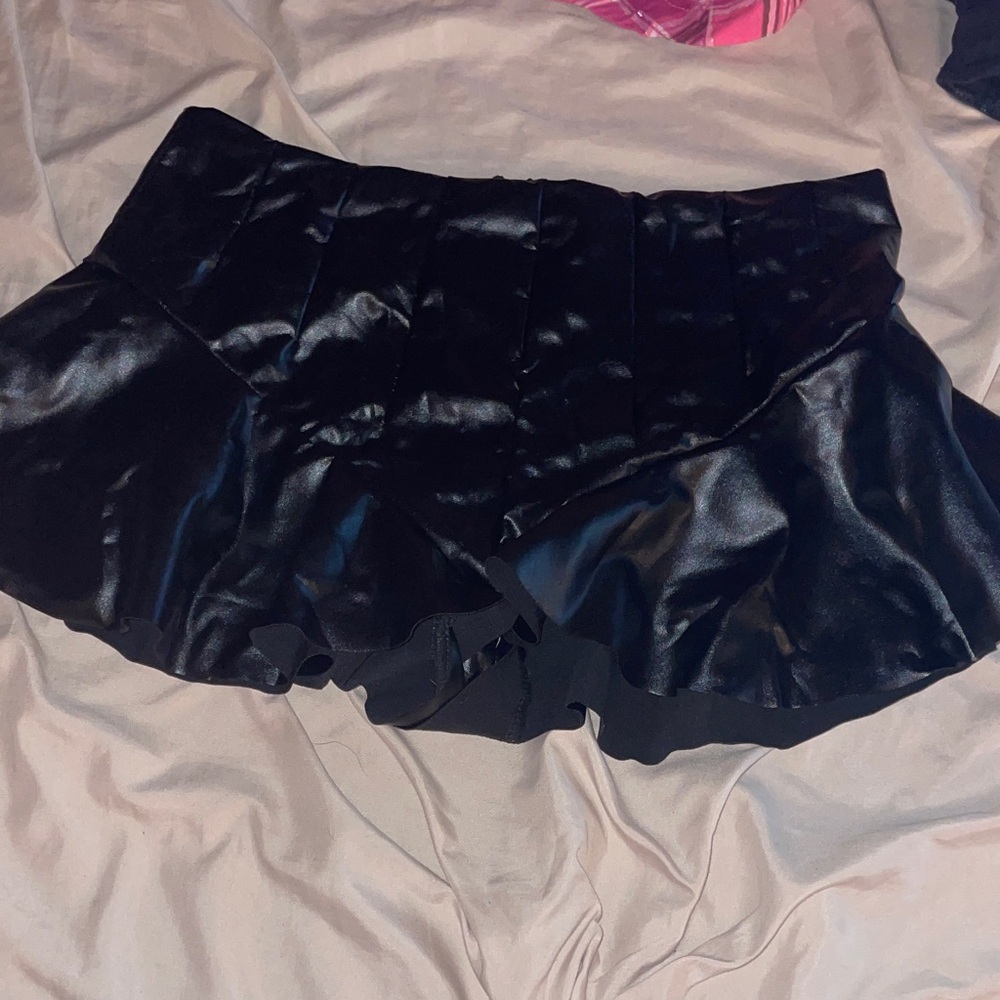 Black Fake Leather Ruffle Mini Skort
